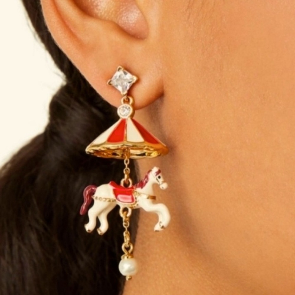 kate spade Winter Wonderland 3D Carousel Statement Dangling Earrings, NWT